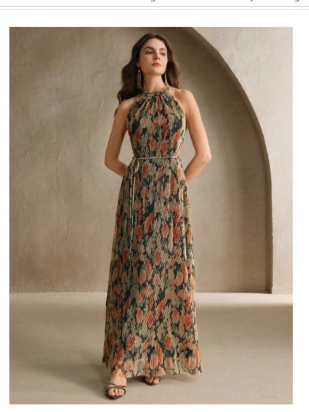 Women's Floral Print Sleeveless Dress - Picture 2 of 5